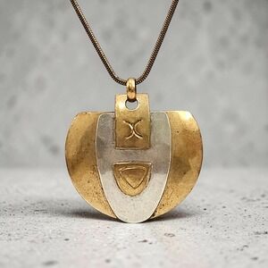Marjorie Baer BAER SF Modernist Mixed Metals Geometric Pendant Necklace